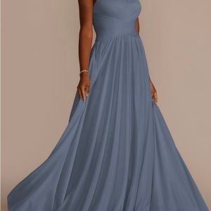 Steel Blue Halter Mesh Dress